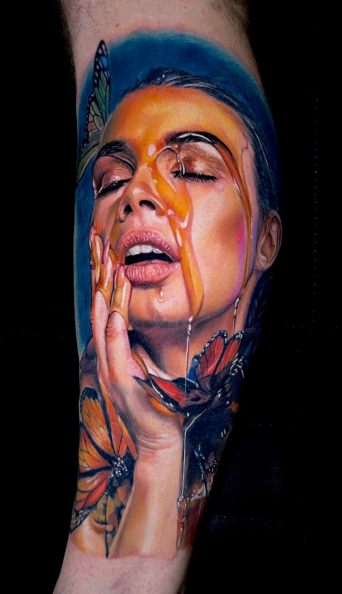 Hyper realism color portrait sleeve tattoo